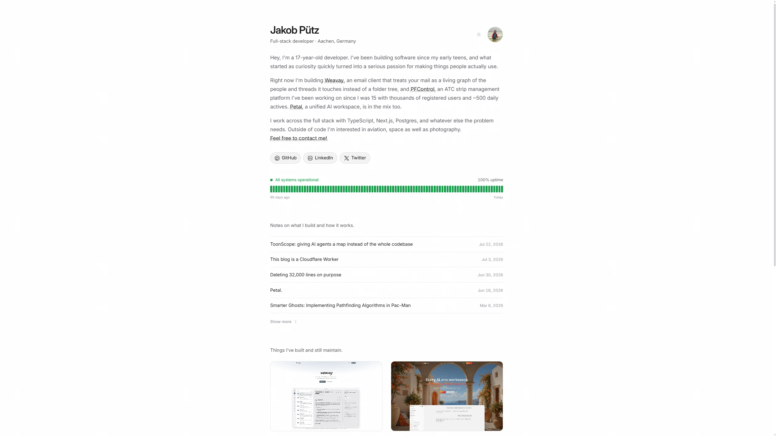 The devjakob.com homepage